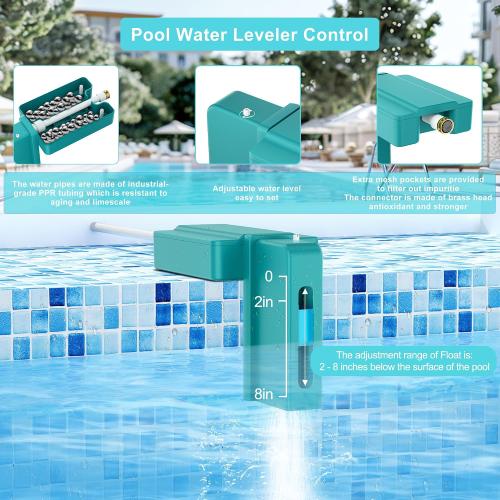 Pool Water Leveler Auto Fill, Automatic Pool Filler, Turquoise Blue