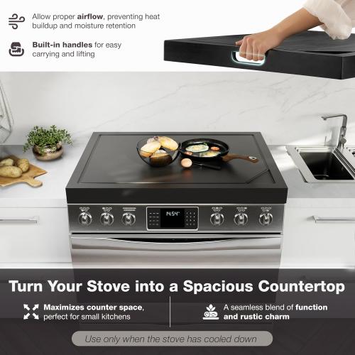 BLUEWEST Noodle Board Stove Cover with Handles, 3 in 1 Wood Stove Top Covers Board for Gas Burners and Electric Stove, Wooden RV Stovetop Cover, Tray for Kitchen Counter Space with Juice Grooves