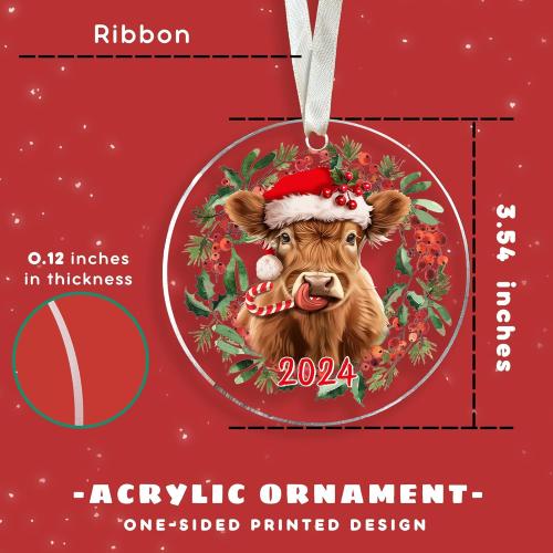 Highland Cow Christmas Ornaments - Acrylic Farm Animal Ornaments for Christmas Tree