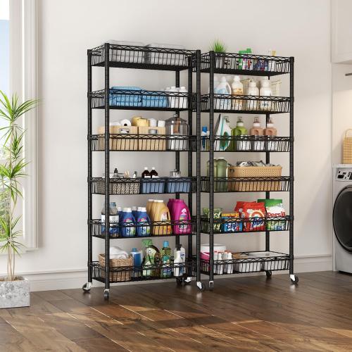 SINGAYE Shelf 6 Tier Wire Shelving Unit Adjustable Storage Shelves Big Basket Rack for Garage Kitchen Office Pantry Laundry Room Organizers13.5 D x 30 W x 65 H Black