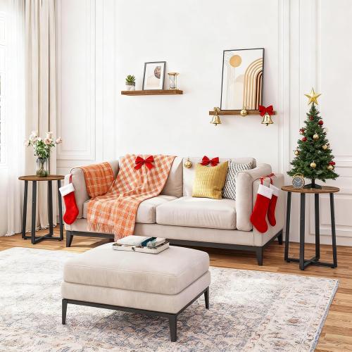 HOOBRO Side Table, Round End Accent Table with Sturdy Metal Pedestal, 15.7 Round Nightstand, for Living Room, Bedroom, Balcony, Office, Rustic Brown BF95BZ01