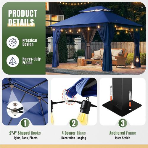 AOXUN Outdoor Gazebo for Patio 10x12, Metal Frame Canopy with Double Roofs, Heavy Duty Party Tent and Shelter with Mosquito Netting and Privacy Screen for Backyard, Lawn, Garden, Deck