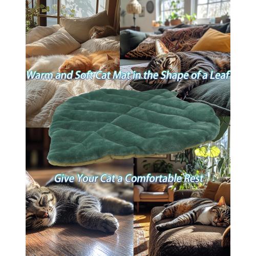 Cat Mat Self Warming Cat Bed 26x20 Leaf Shaped Cotton Soft Warm Pet Pad Blanket for Indoor Bed Couch Sofa Floors Cat and Dog Warm Mattress (Green)
