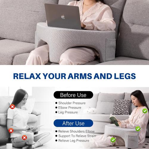 Reading Pillows for Sitting in Bed Adult, Soft Laptop Lap Desk, Cushy Desk, Extra Large Gaming Pillow with Pocket, Arm Rest Pillow for Couch Sofa Floor, Memory Foam Bed Rest Lap Pillow for Working (A)