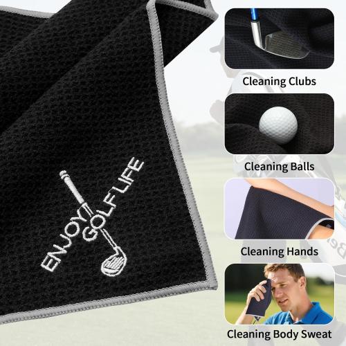 3 Pack Golf Towel(16 X 16), Top-Tier Microfiber Super Absorbent Golf Towels for Golf Bags, Premium Waffle-Pattern Embroidered with Carabiner Clip, Golf Accessories (3 Classic Colours)