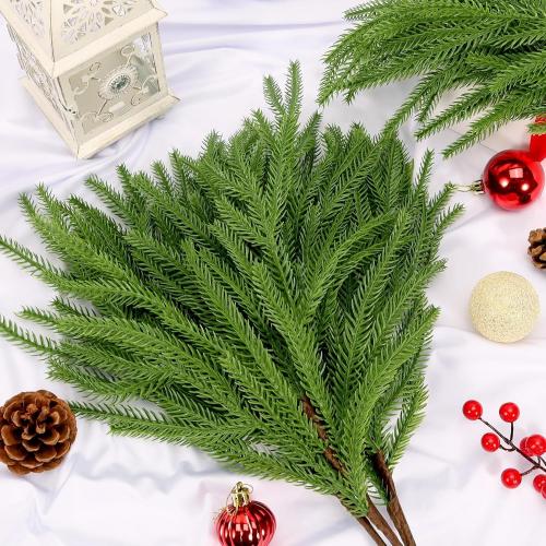 16PCS 18.5 inches Christmas Norfolk Pine Branches,Artificial Faux Greenery Stem,Norfolk Pines Picks for Garland Wreath Xmas and Home Garden Decor