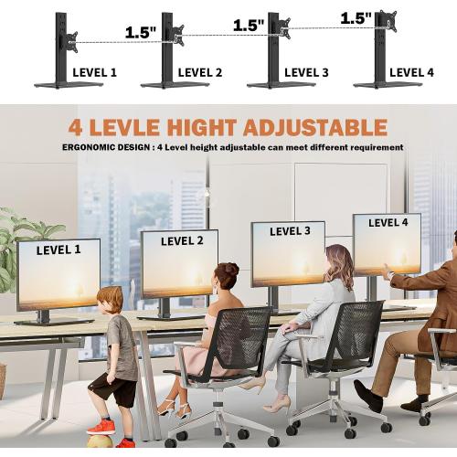 Single LCD Computer Monitor Free-Standing Desk Stand Mount Riser for 13 inch to 32 inch screen with Swivel, Height Adjustable, Rotation, Vesa Base Stand Holds One (1) Screen up to 77Lbs(HT05B-001))