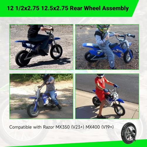 12-1/2 x 2.75 12.5x2.75 Rear Wheel Assembly Replacement for Razor MX350 MX400 Dirt Rocket with Knobby Street Tire Inner Tube Rim 25H 132 Link Chain Tensioner Freewheel Sprocket Dirt Bike Parts