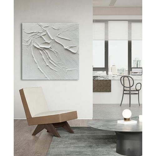 NANKAI Art Hand-Painted White Canvas Wall Art 24x24 inch Abstract Thick Texture Oil Painting Modern Minimalist Art Home Wall Decoration Painting