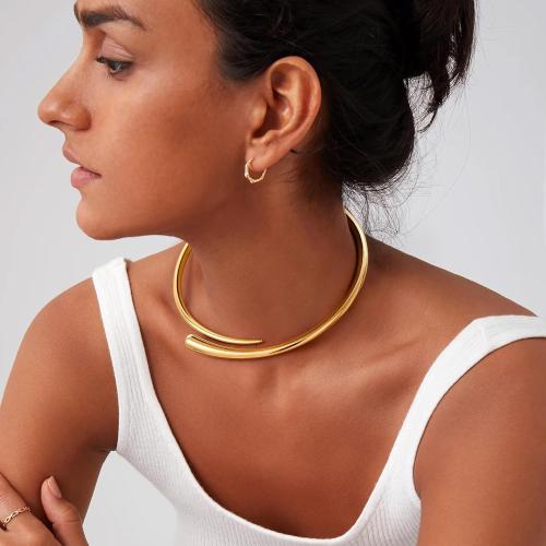 Statement Chunky Gold Collar Necklace for Women,Teardrop Open Cuff Choker with Spring-Hinged Clasp, Modern Torque Bangle Design, Elegant Thick Wrap Fashion Jewelry Gift
