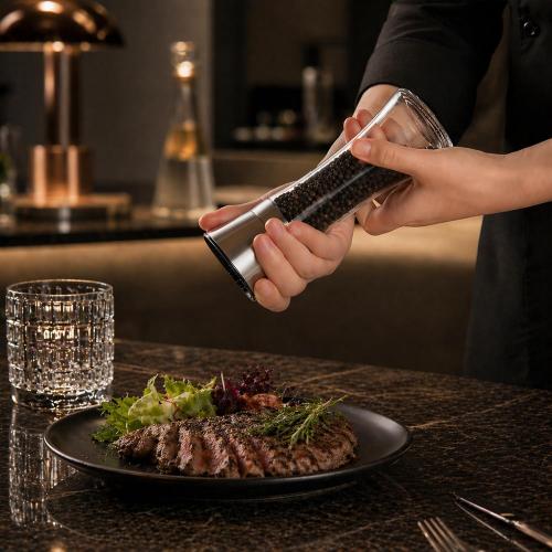 Restaurantware-Vetri 6.3 Ounce Kitchen Salt And Pepper Shaker, 1 Table Salt Shaker With Lid - Clear Finish, Glass Pepper Dispenser, Refillable, Diswashable