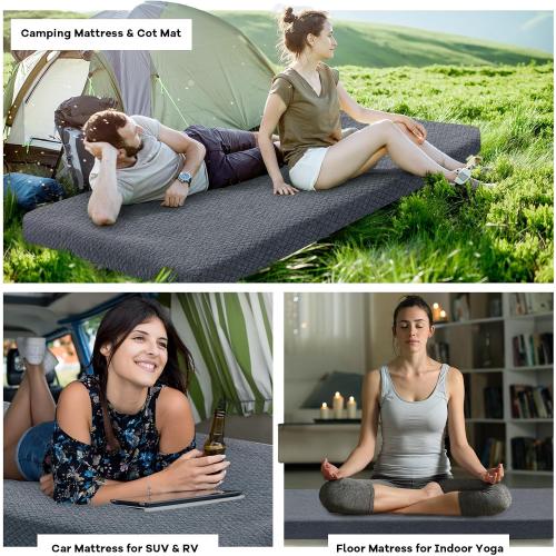 Memory Foam Camping Mattress Pad,Portable Sleeping Pad for Adult,Waterproof Cot Mattress,Roll Up Floor Mattress,Foldable Backpacking Travel Bed for Hiking,Guest Bed