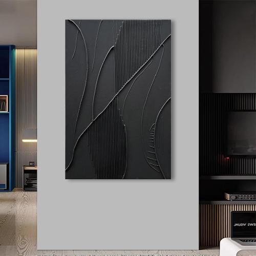 NANKAI Art Hand-Painted Modern Minimalist Abstract Art Black Texture Oil Painting Large Home Wall Art Deco Oil Painting 45x30 inches