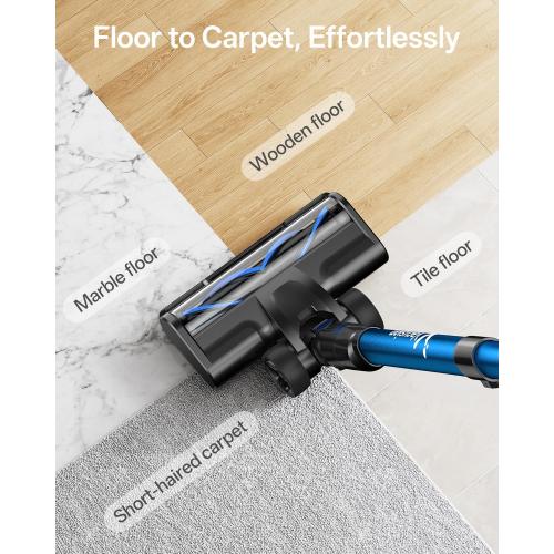 Vacation Cordless Vacuum Cleaner, 8-in-1 Cordless Stick Vacuum Cleaner with 3 Suction Modes, Up to 45mins Runtime, Rechargeable, Self-Standing, Wireless Vacuum Cleaners for Home Pet Hair Carpet Car Hard Floor