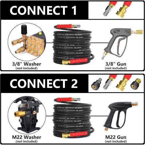 Black and Red NAINAI 3/8 Kink Resistant Pressure Washer Hose,Industrial Grade Double Layer Steel Braided & NonMarking Rubber for Hot/Cold Water Power Washer Hose With 3/8 Inch Quick Connector,4200PSI Length unknown