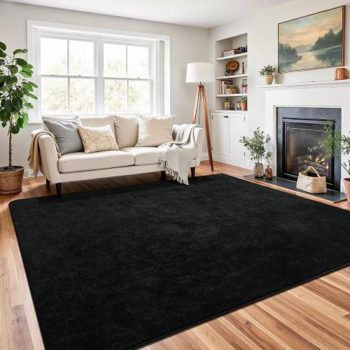 Chicrug 4x6 Minimalist Washable Area Rugs for Bedroom Living Room Classroom, Modern Soft Memory Foam Rug for Kids Nursery, Low Plie Indoor Carpet for Dorm Dining Office Bedside Room Decor, Black