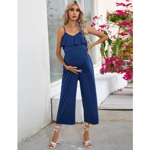 Size 1XL FUNJULY Maternity Jumpsuit Women's V Neck Short Sleeve Casual Jumpsuit High Waist Nursing Romper with Belt