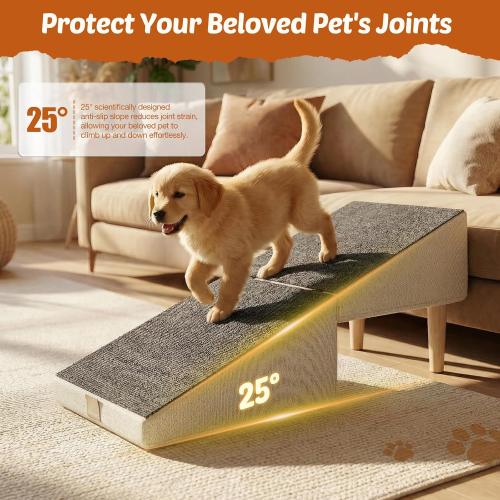 Foldable 15 Inch Dog Ramp, Ramply Split Ottoman with Detachable Washable Treads, 2-in-1 Folding Pet Ramps Stairs for Couch and Bed, Sturdy Ramp for Cats and Small to Medium Dogs
