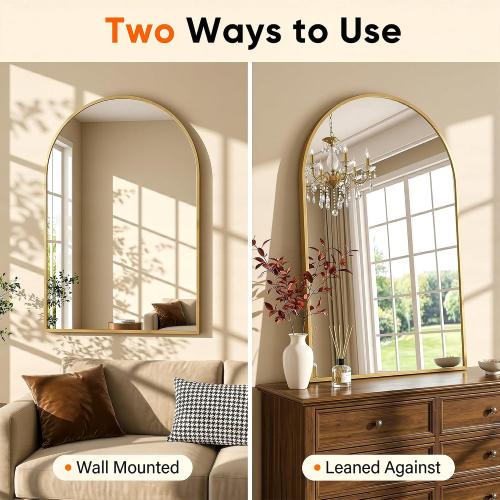 Antok Arched Bathroom Mirror, 24x36 Wall Mounted Mirror, Vanity Mirrors for Over Sink, Aluminum Alloy Frame Bathroom Mirrors Living Room, Bedroom and Entryway, Gold