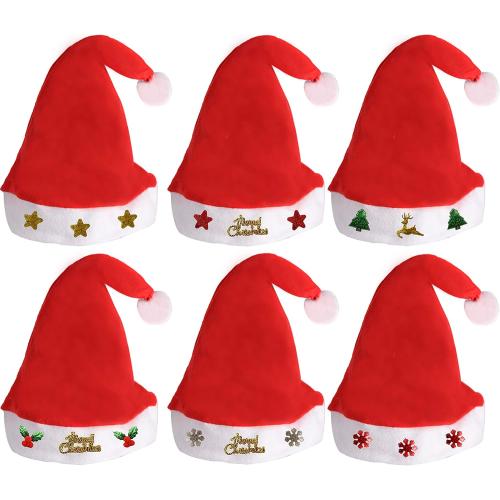 12 Fancy Christmas Santa Hats with 12 Jingle Bell Necklaces Bulk for Christmas Party Favor Photo Booth; One Size Fits All.
