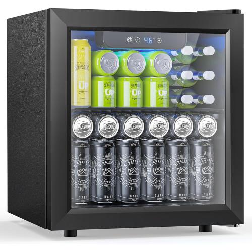 50 Cans Beverage Refrigerator Cooler, 1.3 Cu.ft Mini Fridge Countertop Drink Cooler with Glass Door for Beer, Soda,Wine, Adjustable Digital Temperature Control for Home Dorm Bar, Black