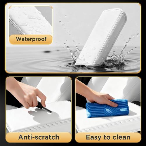 for Tesla Model Y Juniper(2025-2026) & Model 3(2024-2026) Leather Center Console Cover [Soft Touch & Match Seat Color] Armrest Cover for Tesla Model 3 & Model Y Juniper Accessories White