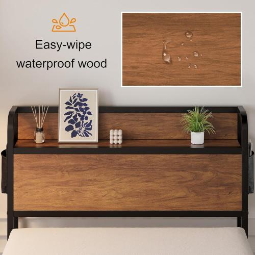 Maenizi 16 Inch Twin XL Bed Frames with Wood Headboard, Storage Bed Frame Twin XL No Box Spring Needed, Noise Free, Mahogany
