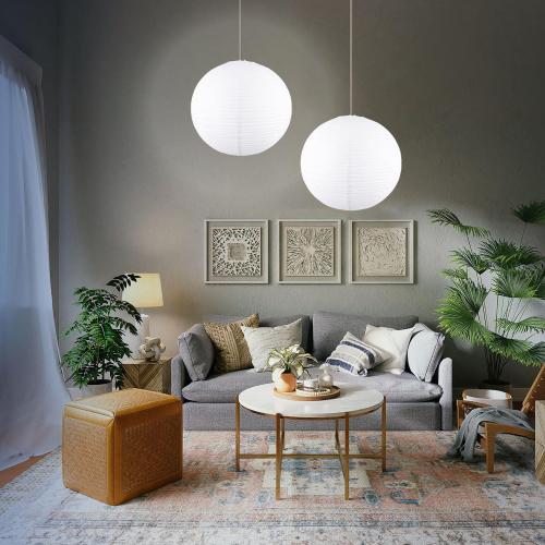 White Round Paper Lanterns, 15.75 Large Hanging Paper Lantern Lamp, Chinese/Japanese Paper Lantern Pendant Light for Party Decoration, Wedding, Home Decor Ceiling Lampshade(2 Pack)