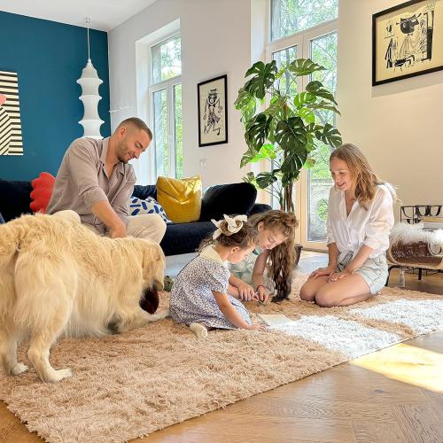 OLANLY 5x8 Machine Washable Large Area Rugs for Living Room, Bedroom, Soft Fluffy Shaggy Bedside Rug, Indoor Floor Carpet for Kids Girls and Boys, Dorms, Nursery, Home Decor Aesthetic, Beige