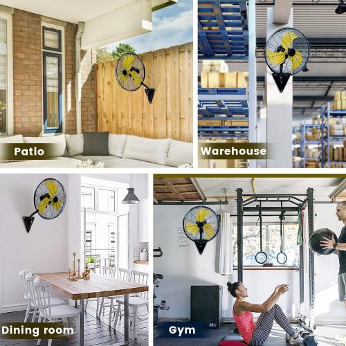 Size 20 Inch Wall Mount Fan, Heavy Duty Oscillating Wall-Mounted Fan with 5500 CFM, High Velocity 3 Speed Fans Outdoor with Adjustable Tilting for Workshop, Garage, Patios, Commercial and Industrial