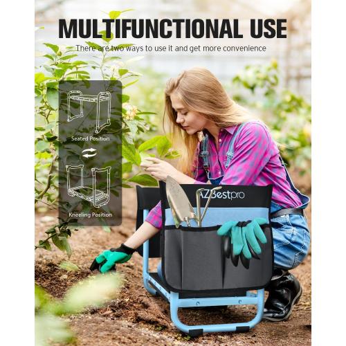 AZBESTPRO Garden Kneeler and Seat, Upgraded Foldable Heavy Duty Gardening Stool - Widened to 10 Stable Wear-Resistant Prevent Knee and Back Pain, Bench High-End 2 Large Tool Bags Gift for Men Women