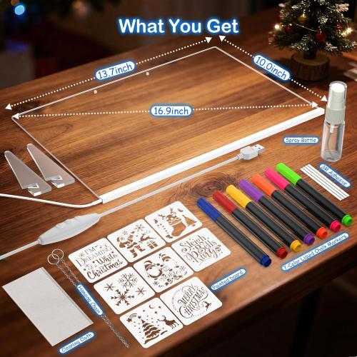 LED Drawing Board, Class Valentines Day Gifts for Kids Toys, 17 Light Up Acrylic Dry Erase Led Note Board with Colors, Doodle Glow Board, Magic Drawing Tablet as Birthday Gifts for Girls Boys