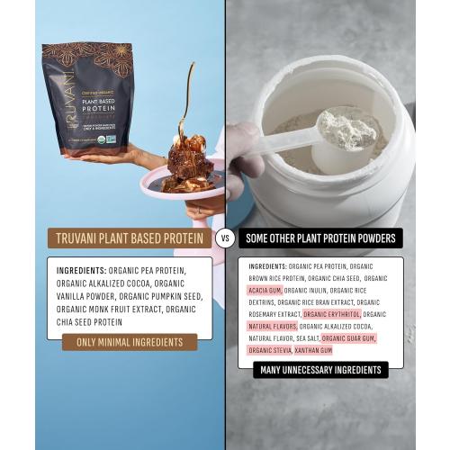 Truvani Vegan Pea Protein Powder | Chocolate | 20g Organic Plant Based Protein | 1 Serving | Keto | Gluten & Dairy Free | Low Carb | No Added Sugar