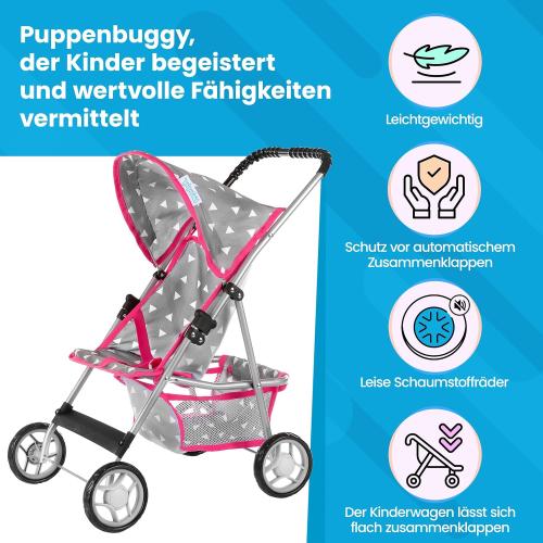 Baby Doll Stroller | Pram for Girls | Umbrella Stroller for Kids - Lightweight Play Carriage for Ages 2  Years | Baby Doll Accessories with Storage | 22.05-Inch Handle Height, Model KP0280S