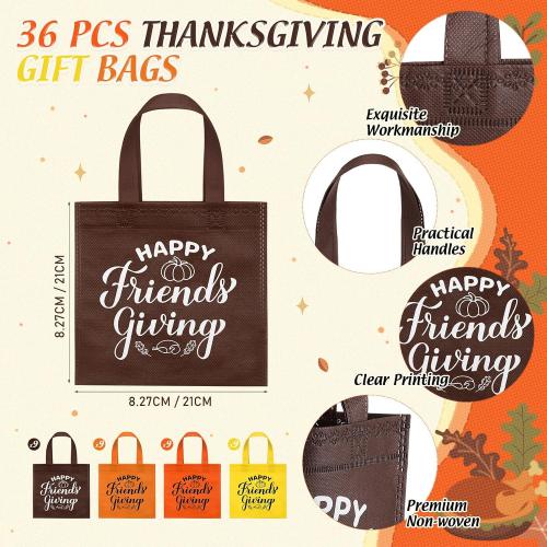 Sweetude 36 Sets Friendsgiving Gift Bags Reusable Non Woven Bags with Handles Happy Friendsgiving Totes for Friends Thanksgiving Party Favors