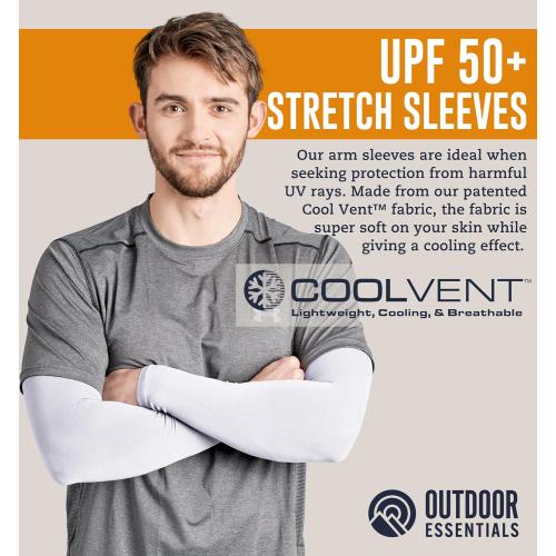 White and Black OutdoorEssentials UV Sun Protection Arm Sleeves - Compression Arm Sleeve, UV Arm Sleeves Men, Women - Golf Cooling Sleeves
