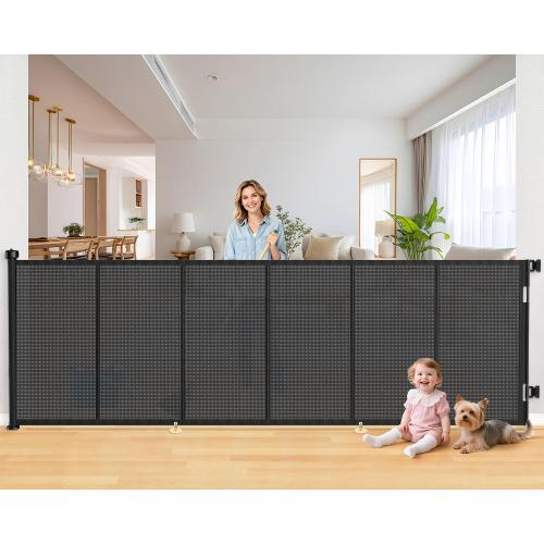 EZIGO 120 Inch Retractable Baby Gates, 41 Inch Extra Tall Retractable Gate | Reinforced Retractable Dog Gate with Rods, 10 FT Extra Long Mesh Pet Gate for Stairs Hallways Doorway Indoor Outdoor, Black