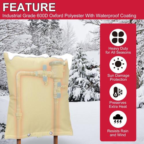 Backflow Preventer Cover Insulated Pouch, Sprinkler Covers with Aluminum Foil for Outside Pressure Vacuum Breaker Winter Water Well Pump Covers Insulated Backflow Cover Pipe Cover (16 Wx20 H, Beige)
