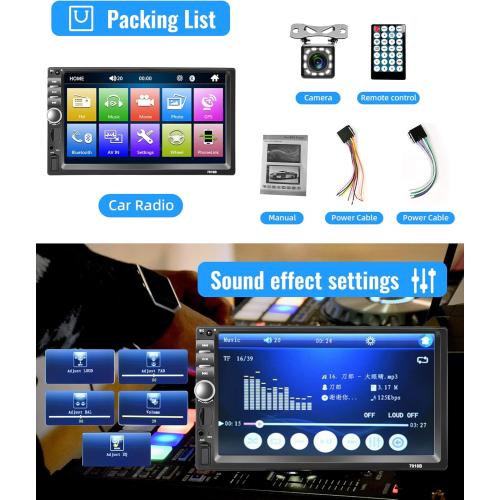 Rimoody 7 Inch Double Din Car Stereo Car Radio Touch Screen Bluetooth Handsfree Mirror Link USB SD FM Multimedia Radio with Backup Camera Wireless Remote Control Car Audio Receivers