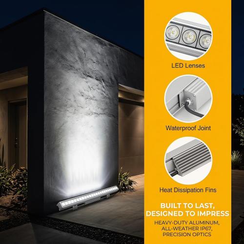72W Outdoor Led Wall Washer Lights Bar, 40 Inches 5000K Daylight White Aluminium Wall Washer Light, 120V Waterproof IP67 Outdoor LED Light Bar for Outdoors, Plug-in (2 Pack)