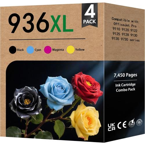 936e 936XL Ink Cartridges Combo Pack High Yield Replacement for HP 936e 936XL 936 Ink Cartridges for OfficeJet Pro 9110b 9128 9122 9125 9130b 9135 9730 Printers (4-Pack, Black/Cyan/Magenta/Yellow)