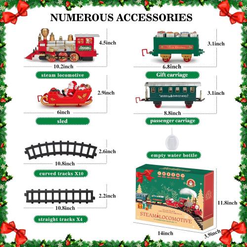 BainGesk Train Set, Christmas Train Set with Steam, Light and Sounds, Train Sets for Under Christmas Tree, Electric Train Toys for 3 4 5 6 7 8 Year Old Kids, Ideas Boys & Girls Christmas Gifts