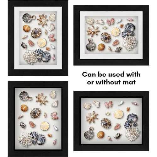 Americanflat 8x10 Shadow Box Frame with Shatter-Resistant Glass - Use as 6x8 Frame with Mat or 8x10 Without Mat - Silhouette Collection - Black with Soft Felt Back