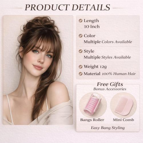 Clip in Bangs Real Human Hair French Bangs with Temples