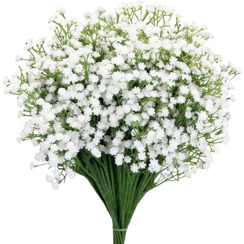 7-Pcs 21” Secure-Stem Realistic Artificial White Babys Breath (Gypsophila) Flowers with No-Shedding Design — Perfect for Wedding Centerpieces, Home Decor & Vase Fillers