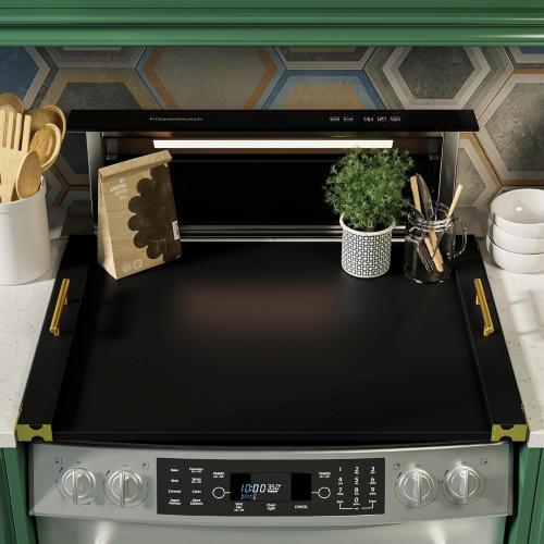 Noodle Board Stove Cover for Gas Stovetop, Bamboo Stove Top Covers for Electric Stove and Gas Burners with Handles Kitchen Sink Cover for Counter Space Decorative Serving Tray Black (29.53x22.05)
