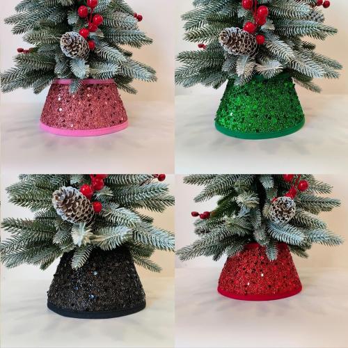 7.5 Inch Glittering Christmas Tree Collar, Sequin Rustic Mini Tree Skirt Base Cover for Small Tabletop Trees, Holiday Home Decor Gift, Black