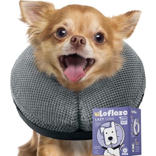 Soft Inflatable Dog Cone Collar Alternative After Surgery - Dog Neck Donut E Collar for Large Medium Small Dogs Cats Post Surgery - Recovery Collar to Stop Licking - Grey, S