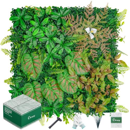 20x 20(12Pcs) Boxwood Panels Faux Green Wall Panels, Artificial Grass Wall Panel for Interior Wall, Green Backdrop Wall, Garden Wall and Indoor Outdoor Autumn&Fall Plant Wall Decor