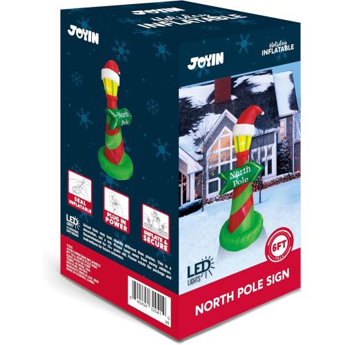 JOYIN 6ft Tall Christmas North Pole Sign Inflatable Outdoor Decoration, Blow up North Pole Sign Christmas Inflatable Decor with Build-in LEDs for Xmas Party Outdoor Yard Lawn Garden Decorations